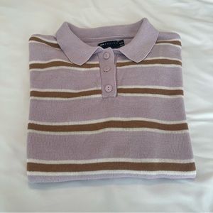 ASOS DESIGN knitted polo sweater in lilac stripe